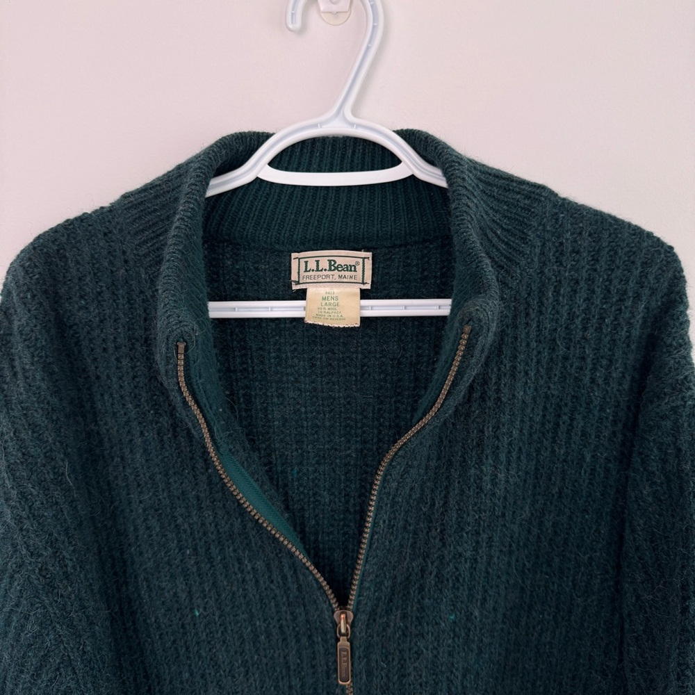 Vintage L.L.Bean Wool Alpaca Sweater Made in USA Chunky Knit Forest Green Mens L - Picture 5 of 16